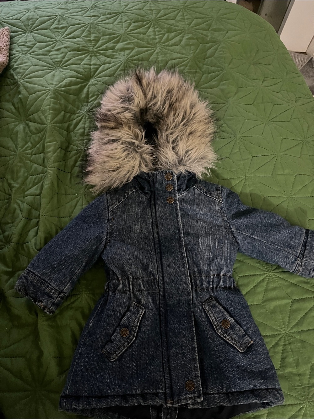 Urban Republic Toddler Blue Denim Hooded Jacket with Faux Fur Trim - Picture 6 of 9